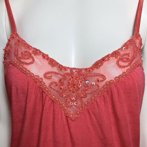 Vintage Y2K Coral Sequin Beaded Cami Going Out Top Fairycore. Medium/Large. Tank - Picture 9 of 11